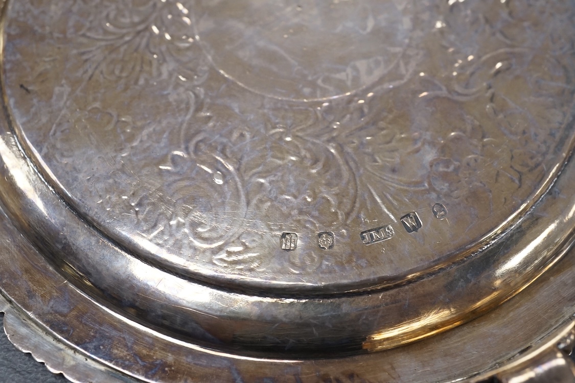A George V silver waiter by Tessiers Ltd, London, 1925, diameter 15.9cm, together with a George V Scottish silver waiter, James McKay, Edinburgh, 1828, 15.6oz.